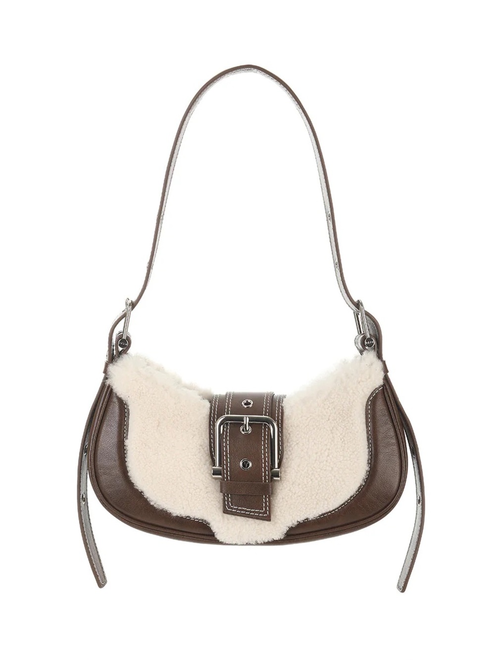 OSOI Brown & White Shearling Brocle Bag - Picture 1 of 6